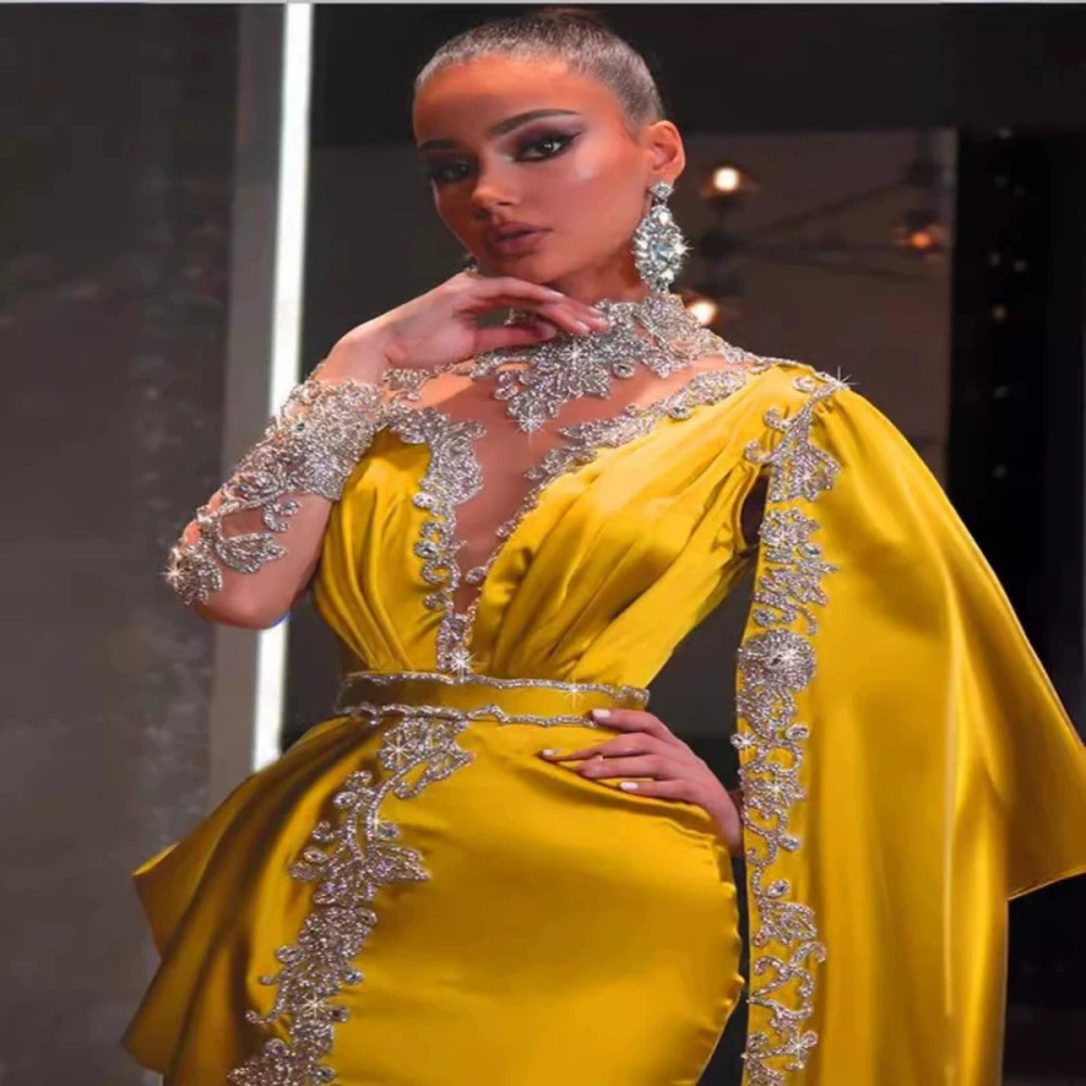 ZARA Yellow Gold Sequin Evening Maxi Dress Women